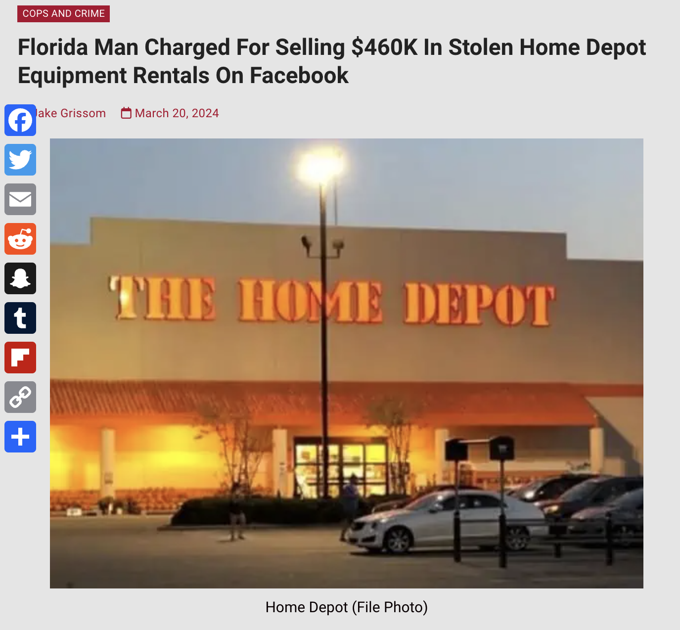 real estate - Cops And Crime Florida Man Charged For Selling $ In Stolen Home Depot Equipment Rentals On Facebook ake Grissom t The Home Depot L8 Home Depot File Photo